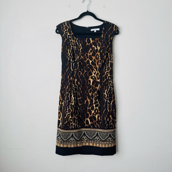 Cleo Square Neck Sleeveless Brown Leopard Print Dress Women’s Size 4 - Picture 1 of 11
